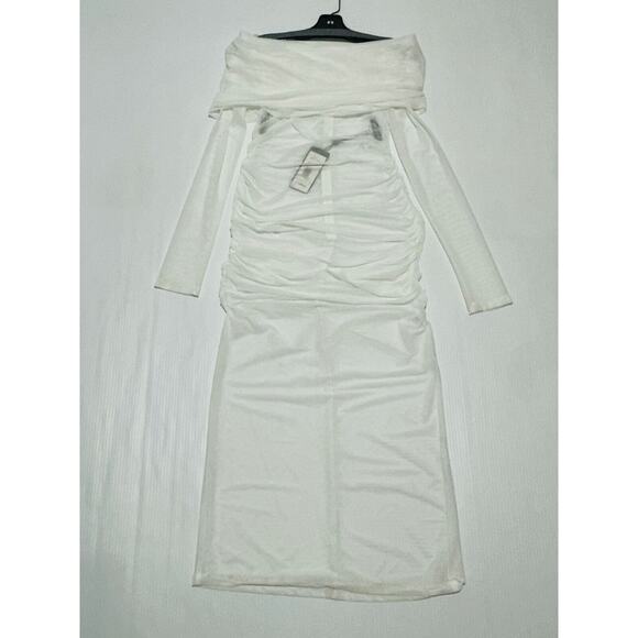 Dolce & Gabbana Tulle Midi Dress 44/ US 8 White Sheer Off The Shoulder NWT $2595 - Picture 7 of 12